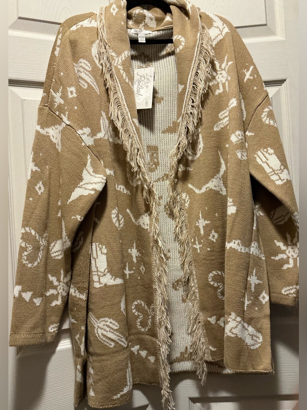 Cato Tan and Cream Patterned Knit Cardigan